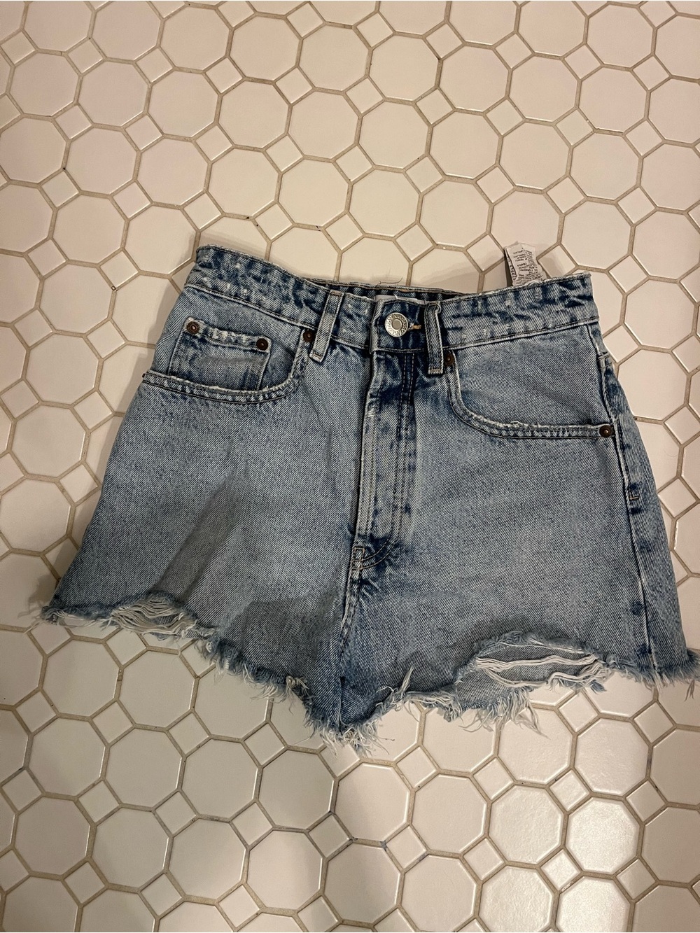 Zara Light Blue Denim Shorts with Contrast Stitching